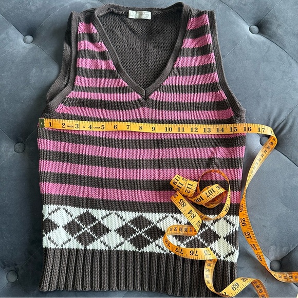 Vintage Old Navy Brown & Pink Knit Vest 100% Cotton - Picture 5 of 6